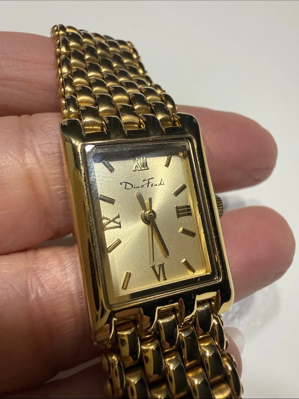 Gold-tone Rectangular Link Bracelet Watch - Classic Roman Dial